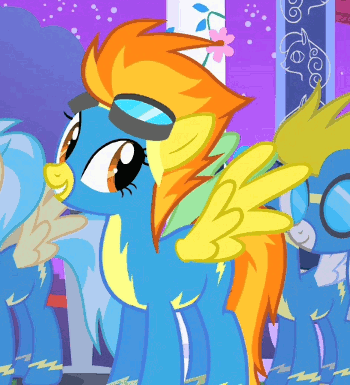 Size: 350x385 | Tagged: safe, screencap, character:spitfire, species:pegasus, species:pony, episode:the best night ever, g4, my little pony: friendship is magic, season 1, animated, clothing, cropped, female, goggles, mare, swedish spitfire, talking, uniform, wonderbolts, wonderbolts uniform, äppelpaj
