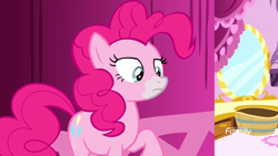Size: 1920x1080 | Tagged: safe, screencap, character:pinkamena diane pie, character:pinkie pie, episode:yakity-sax, g4, my little pony: friendship is magic, discovery family logo, makeup