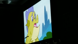 Size: 1366x768 | Tagged: safe, screencap, character:sludge, species:dragon, episode:father knows beast, g4, my little pony: friendship is magic, comic con, male, open mouth, san diego comic con