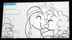 Size: 1113x631 | Tagged: safe, screencap, character:big mcintosh, character:marble pie, character:sugar belle, species:earth pony, species:pony, species:unicorn, ship:sugarmac, episode:best gift ever, g4, my little pony: friendship is magic, animatic, black and white, female, grayscale, heartbroken marble, lineart, male, mistletoe, monochrome, shipping, shipping denied, side chick, straight, youtube link