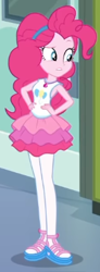Size: 149x406 | Tagged: safe, screencap, character:pinkie pie, episode:stressed in show, g4, my little pony:equestria girls, confused, cropped, hand on hip, solo, stressed in show: pinkie pie