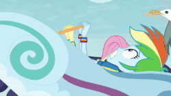 Size: 1920x1080 | Tagged: safe, screencap, character:fluttershy, character:rainbow dash, species:bird, species:seagull, equestria girls:rollercoaster of friendship, g4, my little pony:equestria girls, animated, cloud, female, sound, webm