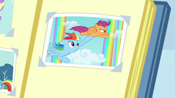 Size: 1280x720 | Tagged: safe, screencap, character:rainbow dash, character:scootaloo, species:pegasus, species:pony, episode:parental glideance, episode:sleepless in ponyville, g4, my little pony: friendship is magic, photo, photo album, rainbow, scootalove
