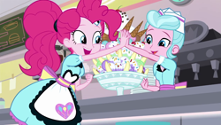 Size: 1280x720 | Tagged: safe, screencap, character:pinkie pie, episode:pinkie pie: snack psychic, g4, my little pony:equestria girls, food, high five, ice cream, sunny sugarsocks
