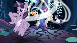 Size: 1280x720 | Tagged: safe, screencap, character:fluttershy, character:mean applejack, character:mean fluttershy, character:mean pinkie pie, character:mean rainbow dash, character:mean rarity, character:mean twilight sparkle, character:rainbow dash, character:tree of harmony, species:alicorn, species:pony, episode:the mean 6, g4, my little pony: friendship is magic, clone, clone six, evil rainbow dash, tree of harmony, wings