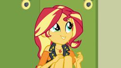 Size: 1280x720 | Tagged: safe, screencap, character:sunset shimmer, episode:driving miss shimmer, g4, my little pony:equestria girls, cute, geode of empathy, shimmerbetes, solo