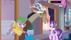 Size: 1920x1080 | Tagged: safe, screencap, character:discord, character:spike, character:starlight glimmer, species:dragon, episode:a matter of principals, g4, my little pony: friendship is magic, boomerang (tv channel), winged spike
