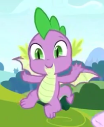 Size: 514x627 | Tagged: safe, screencap, character:spike, species:dragon, episode:a matter of principals, g4, my little pony: friendship is magic, bush, claws, cropped, cute, eyebrows, fangs, flying, grass, green eyes, male, scales, sky, spikabetes, winged spike, wings