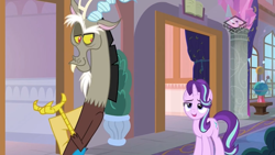 Size: 1280x720 | Tagged: safe, screencap, character:discord, character:starlight glimmer, episode:a matter of principals, g4, my little pony: friendship is magic, boomerang (tv channel), school of friendship