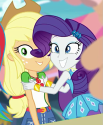Size: 527x641 | Tagged: safe, screencap, character:applejack, character:rarity, equestria girls:rollercoaster of friendship, g4, my little pony:equestria girls, cropped, geode of super strength, shipping fuel