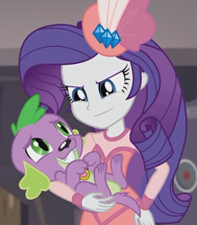 Size: 623x712 | Tagged: safe, screencap, character:rarity, character:spike, character:spike (dog), species:dog, episode:rarity investigates: the case of the bedazzled boot, g4, my little pony:equestria girls, cropped, detective rarity, female, male, nervous grin, paws, rarity investigates (eqg): trixie, smiling