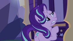 Size: 1280x720 | Tagged: safe, screencap, character:starlight glimmer, species:pony, species:unicorn, episode:to where and back again, g4, my little pony: friendship is magic, female, mare, solo, trixie's wagon