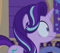 Size: 516x454 | Tagged: safe, screencap, character:starlight glimmer, species:pony, species:unicorn, episode:to where and back again, g4, my little pony: friendship is magic, cropped, female, mare, solo, trixie's wagon, wide eyes