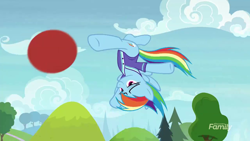Size: 1280x720 | Tagged: safe, screencap, character:rainbow dash, episode:the end in friend, g4, my little pony: friendship is magic, >:), bicycle kick, buckball, clothing, smiling, smirk, solo, uniform, upside down