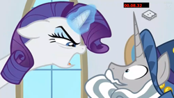 Size: 1280x720 | Tagged: safe, screencap, character:rarity, character:star swirl the bearded, species:pony, species:unicorn, episode:friendship university, g4, my little pony: friendship is magic, boomerang (tv channel), glowing horn