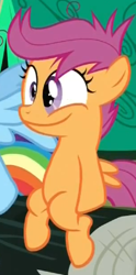 Size: 203x408 | Tagged: safe, screencap, character:scootaloo, species:pegasus, species:pony, episode:sleepless in ponyville, g4, my little pony: friendship is magic, cute, derp, faec, irrational exuberance, smiling, solo