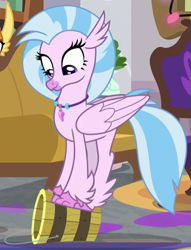 Size: 491x642 | Tagged: safe, screencap, character:silverstream, species:classical hippogriff, species:hippogriff, episode:the hearth's warming club, g4, my little pony: friendship is magic, behaving like a bird, birds doing bird things, bucket, cropped, cute, diastreamies, perching, silverstream's bucket