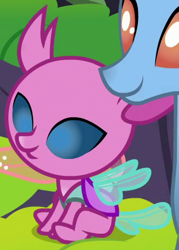 Size: 340x475 | Tagged: safe, screencap, species:changeling, species:reformed changeling, episode:the hearth's warming club, g4, my little pony: friendship is magic, adoracreepy, axilla, background changeling, carapace (character), creepy, cropped, cute, nymph, solo focus