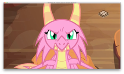 Size: 1922x1152 | Tagged: safe, screencap, character:scales, species:dragon, episode:the hearth's warming club, g4, my little pony: friendship is magic, blurry, boomerang (tv channel), dragoness, female, mac os, mac os x, solo, title bar, window chrome