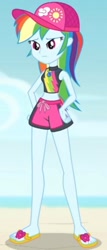 Size: 245x570 | Tagged: safe, screencap, character:rainbow dash, my little pony:equestria girls, aww... baby turtles, clothing, feet, flip-flops, geode of super speed, legs, magical geodes, sandals, shorts, swimming trunks, swimsuit