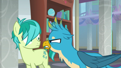 Size: 1280x720 | Tagged: safe, screencap, character:gallus, character:sandbar, species:earth pony, species:griffon, species:pony, episode:school daze, g4, my little pony: friendship is magic, angry, male, teenager
