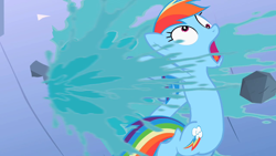 Size: 1280x720 | Tagged: safe, screencap, character:rainbow dash, episode:the mysterious mare do well, g4, my little pony: friendship is magic, dam, derp, faec, leaking, rainbow dash is best facemaker, solo, water
