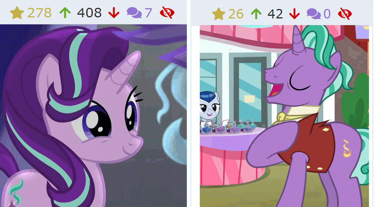 Size: 1227x676 | Tagged: safe, screencap, character:ever essence, character:firelight, character:starlight glimmer, species:pony, species:unicorn, derpibooru, episode:the parent map, g4, animated, cropped, cute, father and daughter, female, gif, glimmerbetes, juxtaposition, juxtaposition win, like father like daughter, male, mare, meme, meta, one eye closed, runs in the family, stallion, wink