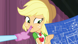 Size: 1280x720 | Tagged: safe, screencap, character:applejack, character:photo finish, episode:constructive criticism, g4, my little pony:equestria girls, blueprint, constructive criticism: photo finish, female, geode of super strength