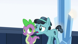 Size: 1280x720 | Tagged: safe, screencap, character:spike, character:thorax, species:changeling, species:crystal pony, species:dragon, species:earth pony, species:pony, episode:the times they are a changeling, g4, my little pony: friendship is magic, colt, crystal hoof, disguise, disguised changeling, male, walking