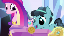Size: 1280x720 | Tagged: safe, screencap, character:princess cadance, character:thorax, species:alicorn, species:changeling, species:crystal pony, species:pony, episode:the times they are a changeling, g4, my little pony: friendship is magic, baby carriage, colt, crystal hoof, disguise, disguised changeling, female, male, mare