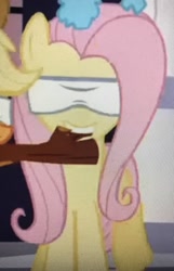 Size: 1943x3022 | Tagged: safe, screencap, character:fluttershy, species:pegasus, species:pony, episode:sweet and elite, g4, my little pony: friendship is magic, blindfold, cropped, female, mare, solo