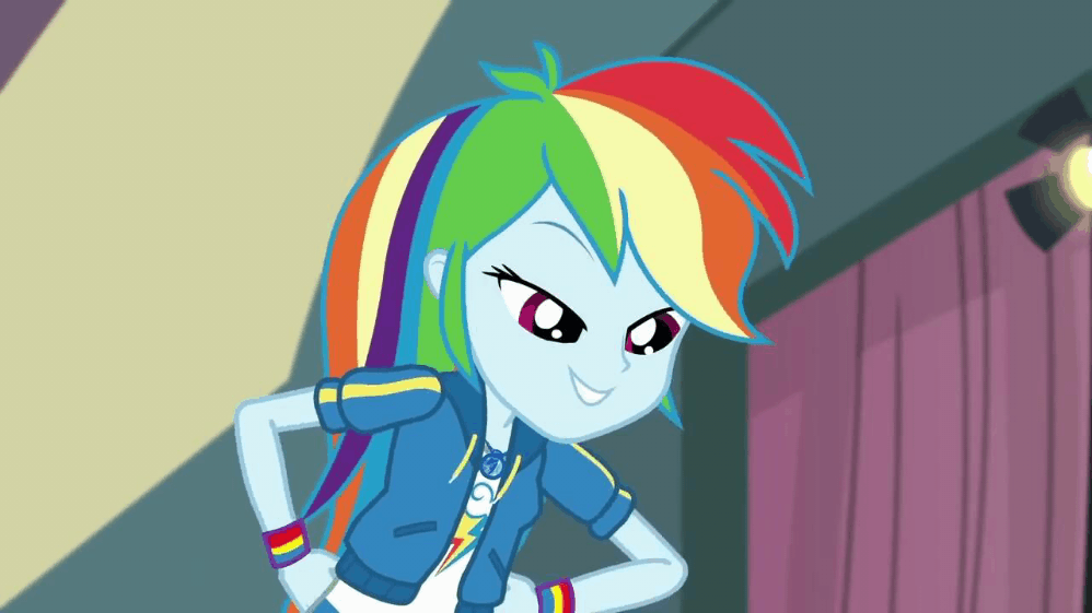 Size: 998x561 | Tagged: safe, screencap, character:rainbow dash, episode:constructive criticism, g4, my little pony:equestria girls, animated, constructive criticism: rainbow dash, female, geode of super speed, gif, magical geodes, multicolored hair, solo