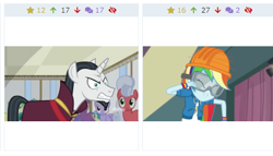 Size: 472x270 | Tagged: safe, screencap, character:chancellor neighsay, character:rainbow dash, species:pony, species:unicorn, derpibooru, episode:constructive criticism, episode:friendship university, g4, my little pony: friendship is magic, my little pony:equestria girls, angry, animated, boomerang (tv channel), constructive criticism: rainbow dash, female, geode of super speed, gif, juxtaposition, magical geodes, male, meta, multicolored hair, ponies, solo, stallion, upset