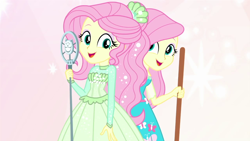 Size: 1280x720 | Tagged: safe, screencap, character:fluttershy, episode:so much more to me, g4, my little pony:equestria girls, broom, happy, microphone, singing, smiling