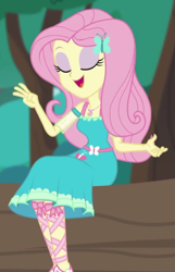 Size: 399x618 | Tagged: safe, screencap, character:fluttershy, episode:text support, g4, my little pony:equestria girls, eyes closed, eyeshadow, female, geode of fauna, makeup, open mouth, solo, text support: fluttershy