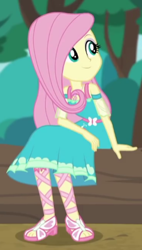Size: 248x438 | Tagged: safe, screencap, character:fluttershy, episode:text support, g4, my little pony:equestria girls, cropped, feet, female, geode of fauna, sandals, smiling, solo, text support: fluttershy