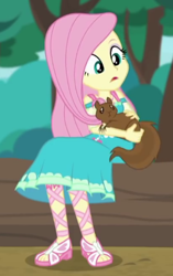 Size: 272x434 | Tagged: safe, screencap, character:fluttershy, episode:text support, g4, my little pony:equestria girls, cropped, feet, female, geode of fauna, sandals, squirrel, text support: fluttershy