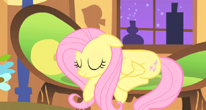 Size: 700x374 | Tagged: safe, screencap, character:fluttershy, species:pegasus, species:pony, episode:stare master, g4, my little pony: friendship is magic, animated, cute, female, loop, mare, sleeping, solo