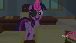 Size: 1920x1080 | Tagged: safe, screencap, character:twilight sparkle, character:twilight sparkle (alicorn), species:alicorn, species:pony, episode:friendship university, g4, my little pony: friendship is magic, eyepatch, eyepatch (disguise), magic, solo