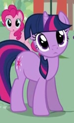 Size: 315x526 | Tagged: safe, screencap, character:pinkie pie, character:twilight sparkle, character:twilight sparkle (unicorn), species:earth pony, species:pony, species:unicorn, episode:a bird in the hoof, g4, my little pony: friendship is magic, cropped, duo, female, looking at you, mare