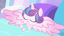Size: 1280x720 | Tagged: safe, screencap, character:princess flurry heart, species:alicorn, species:pony, episode:the crystalling, g4, my little pony: friendship is magic, baby, baby pony, bed, cuddly, cute, cuteness overload, cutest pony alive, cutest pony ever, dawwww, diaper, eyes closed, flurrybetes, hoof sucking, huggable, hugs needed, pillow, solo, spread wings, weapons-grade cute, wings