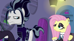 Size: 1280x720 | Tagged: safe, screencap, character:fluttershy, character:snow hope, episode:fake it 'til you make it, fluttergoth, goth pony