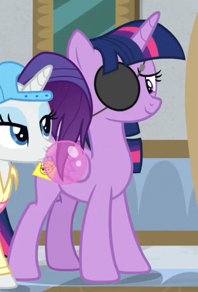Size: 400x588 | Tagged: safe, screencap, character:twilight sparkle, character:twilight sparkle (alicorn), species:alicorn, species:pony, episode:friendship university, g4, my little pony: friendship is magic, animated, backwards ballcap, baseball cap, cap, clothing, eyepatch, eyepatch (disguise), gif, hat, paper-thin disguise, plainity, smiling, smirk