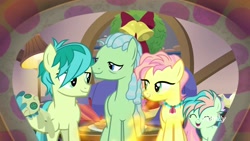 Size: 1920x1080 | Tagged: safe, screencap, character:sandbar, species:earth pony, species:pony, episode:the hearth's warming club, g4, my little pony: friendship is magic, baby, baby pony, beachcomber (g4), coral currents, doll, dreadlocks, family, female, fire, fireplace, foal, hearth's warming doll, high tide (g4), male, mare, sandbar's family, stallion, teenager, toy