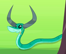 Size: 458x379 | Tagged: safe, screencap, episode:party pooped, g4, my little pony: friendship is magic, animal, cropped, fake horns, reptile, rupert, snake, solo, yak horns