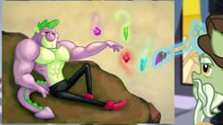 Size: 1280x720 | Tagged: safe, screencap, character:spike, species:pony, species:unicorn, episode:princess spike, g4, my little pony: friendship is magic, beefspike, gem, male, painting