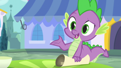 Size: 1280x720 | Tagged: safe, screencap, character:spike, species:dragon, episode:princess spike, g4, my little pony: friendship is magic, canterlot, male, table