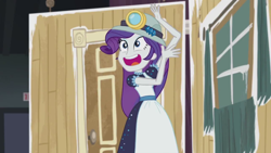 Size: 1280x720 | Tagged: safe, screencap, character:rarity, episode:opening night, g4, my little pony:equestria girls, clothing, costume, selfie soot, solo