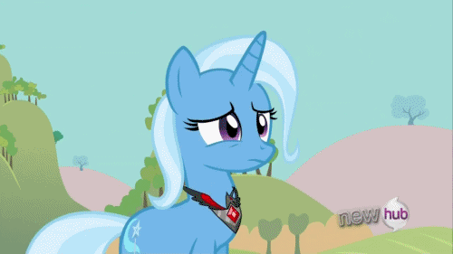 Size: 500x281 | Tagged: safe, screencap, character:trixie, species:pony, species:unicorn, episode:magic duel, g4, my little pony: friendship is magic, alicorn amulet, animated, cute, female, floppy ears, hub logo, mare, solo