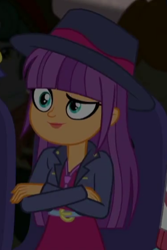 Size: 251x375 | Tagged: safe, screencap, character:ginger owlseye, episode:opening night, g4, my little pony:equestria girls, clothing, cropped, cute, fedora, female, hat, owlabetes